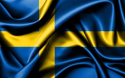 svenska flaggan, 4k, europeiska länder, tygflaggor, sveriges dag, sveriges flagga, vågiga sidenflaggor, sverigeflagga, europa, svenska nationalsymboler, sverige