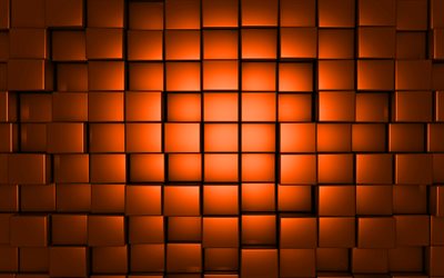 texture de cube 3d orange, fond de cubes 3d, fond de cubes orange, texture de cubes 3d, cubes métalliques 3d, fond 3d orange de