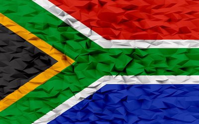bandiera del sud africa, 4k, sfondo del poligono 3d, struttura del poligono 3d, bandiera del sud africa 3d, simboli nazionali del sud africa, arte 3d, sud africa