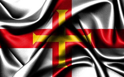 bandiera di guernsey, 4k, paesi europei, bandiere di tessuto, giorno di guernsey, isole del canale, bandiere di seta ondulate, europa, simboli nazionali di guernsey, guernsey