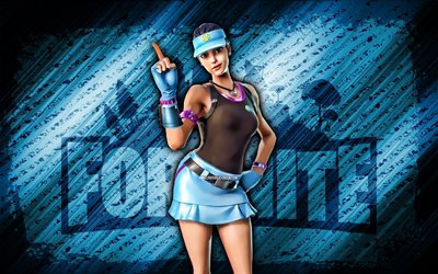 Volley Girl Fortnite, 4k, blue diagonal background, grunge art, Fortnite, artwork, Volley Girl Skin, Fortnite characters, Volley Girl, Fortnite Volley Girl Skin