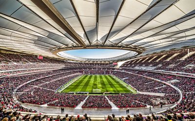 4k, Wanda Metropolitano, inside view, football field, stands, Atletico Madrid stadium, Madrid, football, La Liga, Atletico Madrid, Spain