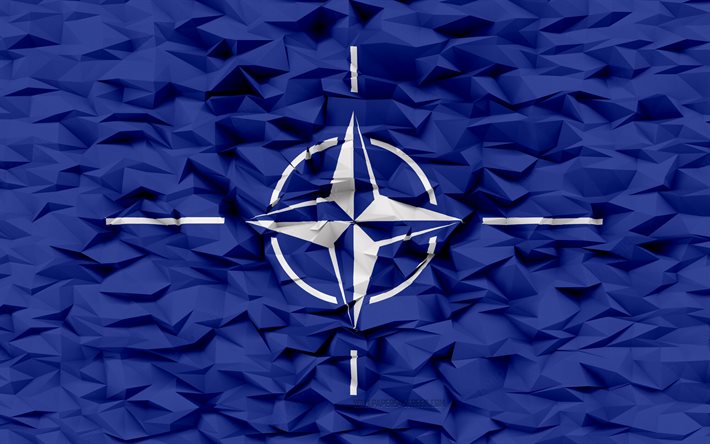Flag of NATO, 4k, 3d polygon background, NATO flag, 3d polygon texture, 3d NATO flag, International organizations symbols, 3d art, NATO, North Atlantic Treaty Organization