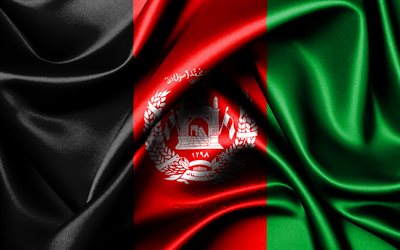 afghansk flagga, 4k, asiatiska länder, tygflaggor, afghanistans dag, afghanistans flagga, vågiga sidenflaggor, afghanistan flagga, europa, afghanska nationella symboler, afghanistan
