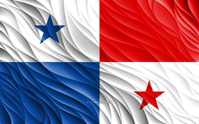 4k, علم بنما, أعلام 3d متموجة, دول أمريكا الشمالية, يوم بنما, موجات ثلاثية الأبعاد, الرموز الوطنية البنمية, بنما