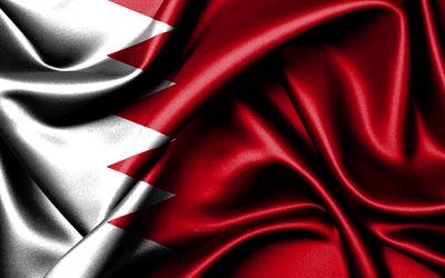 Bahraini flag, 4K, Asian countries, fabric flags, Day of Bahrain, flag of Bahrain, wavy silk flags, Bahrain flag, Europe, Bahraini national symbols, Bahrain