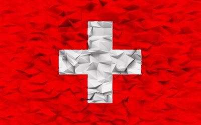 스위스의 국기, 4k, 3d 다각형 배경, 스위스 국기, 3d 다각형 텍스처, 3차원, 스위스, 깃발, 스위스 국가 상징, 3d 아트