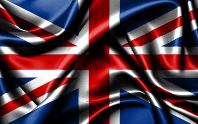 British flag, 4K, European countries, Union Jack, fabric flags, Day of United Kingdom, flag of United Kingdom, wavy silk flags, United Kingdom flag, Europe, United Kingdom national symbols, United Kingdom, UK flag