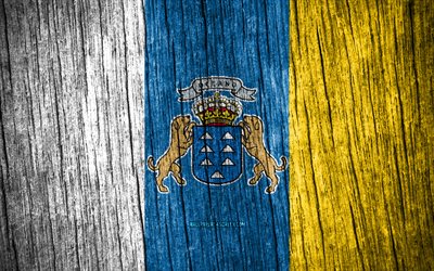 4K, Flag of Canary Islands, Day of Canary Islands, spanish communities, wooden texture flags, Canary Islands flag, Communities of Spain, Canary Islands, Spain
