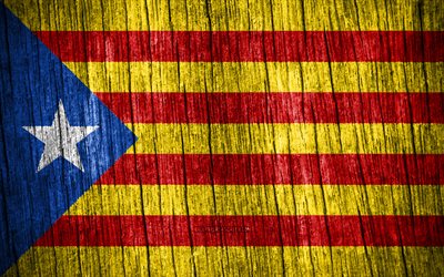 4k, bandera de estelada cataluña, día de estelada cataluña, comunidades españolas, banderas de textura de madera, comunidades de españa, estelada cataluña, españa