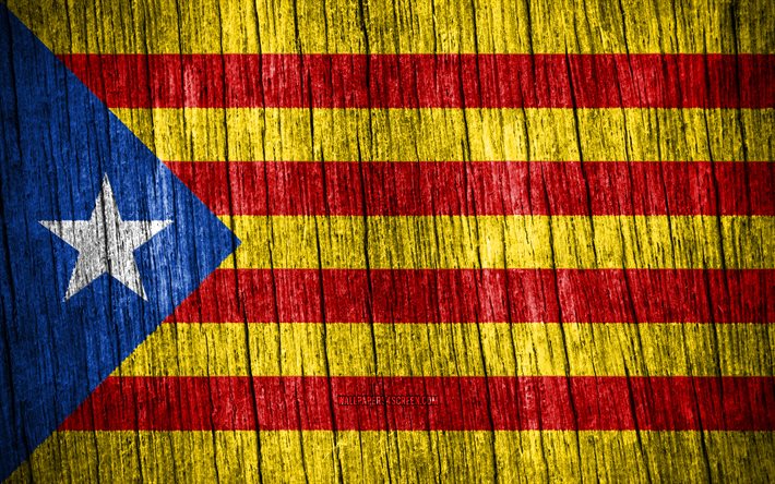 4k, estelada catalonias flagga, estelada catalonias dag, spanska samhällen, trästrukturflaggor, spaniens gemenskaper, estelada catalonia, spanien