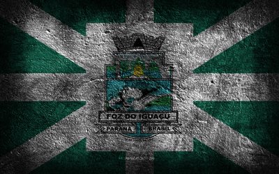 4k, フォス ド イグアスの旗, ブラジルの都市, 石のテクスチャ, フォス ド イグアスの国旗, 石の背景, フォス ド イグアスの日, グランジアート, ブラジルの国のシンボル, フォス ド イグアス, ブラジル