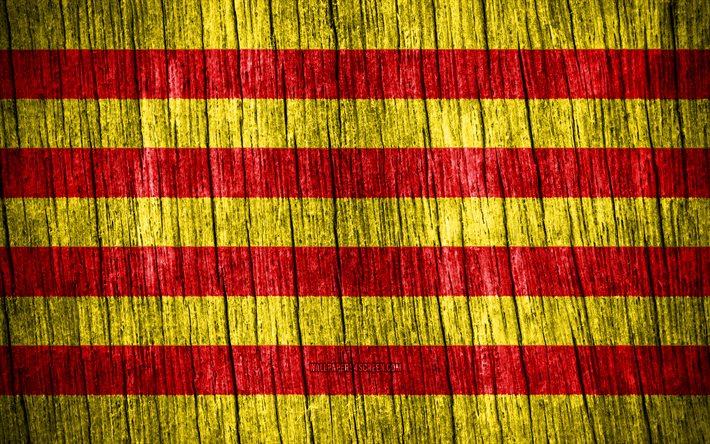 4k, kataloniens flagga, kataloniens dag, spanska samhällen, trästrukturflaggor, spaniens gemenskaper, katalonien, spanien
