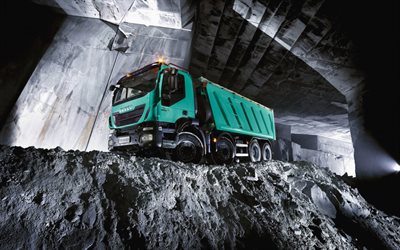 Iveco Trakker, front view, exterior, dump truck, stone mining, Trakker 500, new green Iveco Trakker, granite transport, trucks, Iveco