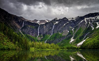 avalanche lake, bergssjö, bergslandskap, glacier national park, glaciär, berg, flathead county, montana, usa