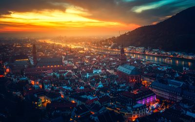 Heidelberg, sunset, panorama, Germany