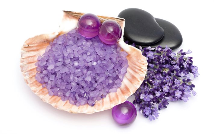 spa, de traitement, de pierres, de violette, de spa, de shell