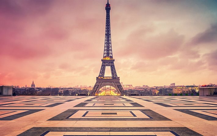 برج إيفل, مساء, الغسق, المنطقة, باريس, فرنسا
