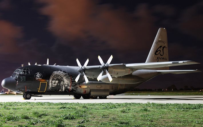 c-130, military transport aircraft, the airfield, airbrush