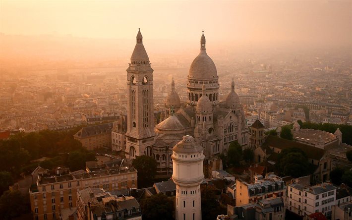 basilika, sacre coeur, montmartre, kaupunki, arkkitehtuuri, kukkula, matkailu, pariisi, ranska