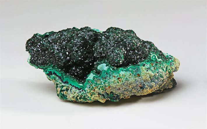 mineral de, piedra, cobre, malaquita, cuarzo cristal