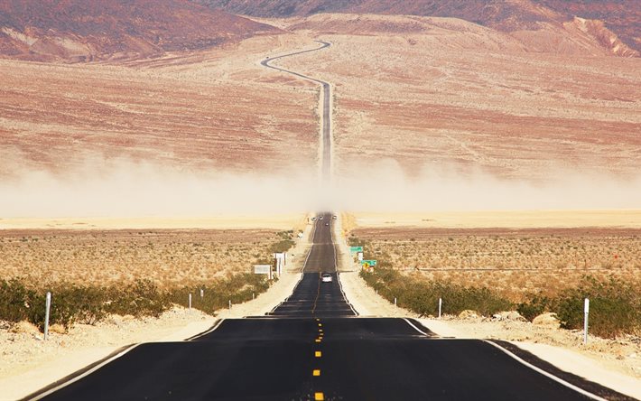 일몰, 미국, 도로, 캘리포니아의 사막, 캘리포니아의 사막의