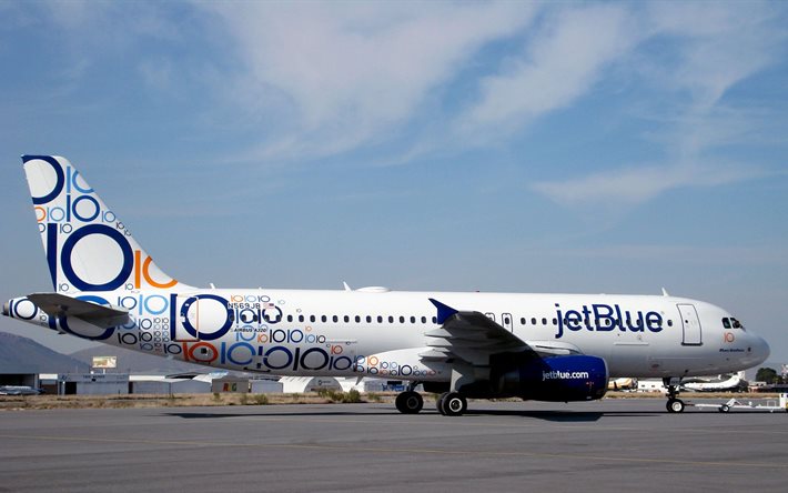 jetblue, 비행기, 로부터, a320, airbus, 2015, 의 여행지, 박물