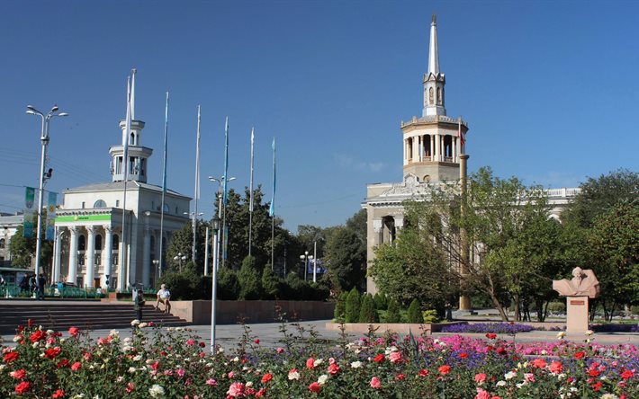 la città, capitale, estivo, superficie, bishkek, architettura, kirghizistan