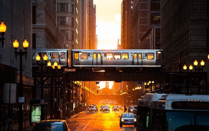 metro, ışık, mimari, sokak, bina, chicago, şehir, ABD