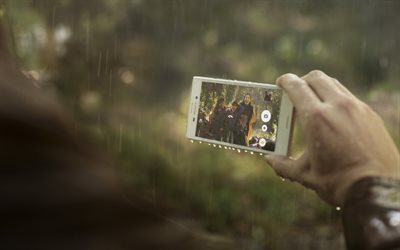 雨の, スマートフォン, 2015, こんにちはテック, android, ソニー xperia, 技術