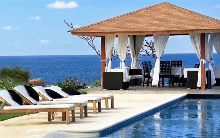 chaise lounge, la playa, el turismo, la isla de bali, en el océano índico, el océano índico, viajes, turismo