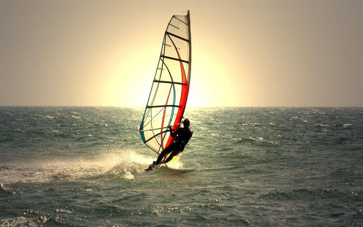 windsurfing, sail, equipment, water, man, sea, extreme