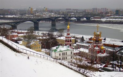 kanavinsky पुल, शहर, सर्दी, नदी, रूस