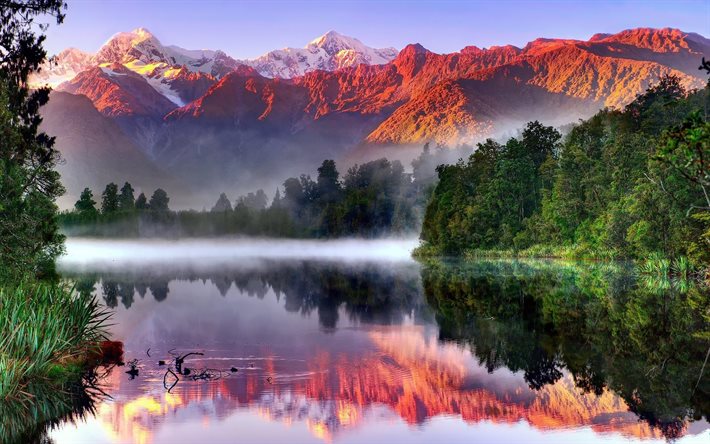 arriba, la niebla, la naturaleza, la reflexión, la montaña, el lago, bosque, lago, montañas, niebla