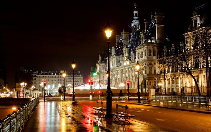 luci, notte, città, parigi, francia