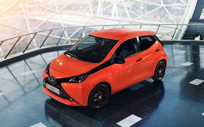 toyota aygo, 2014, hatchback, the building, vehicle, top view