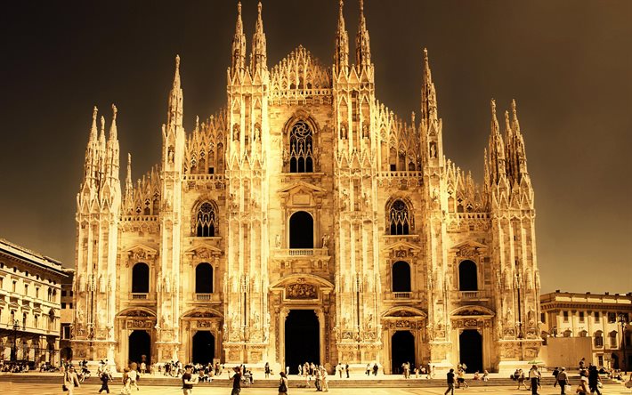catedral, arquitetura, catedral duomo, milão, itália