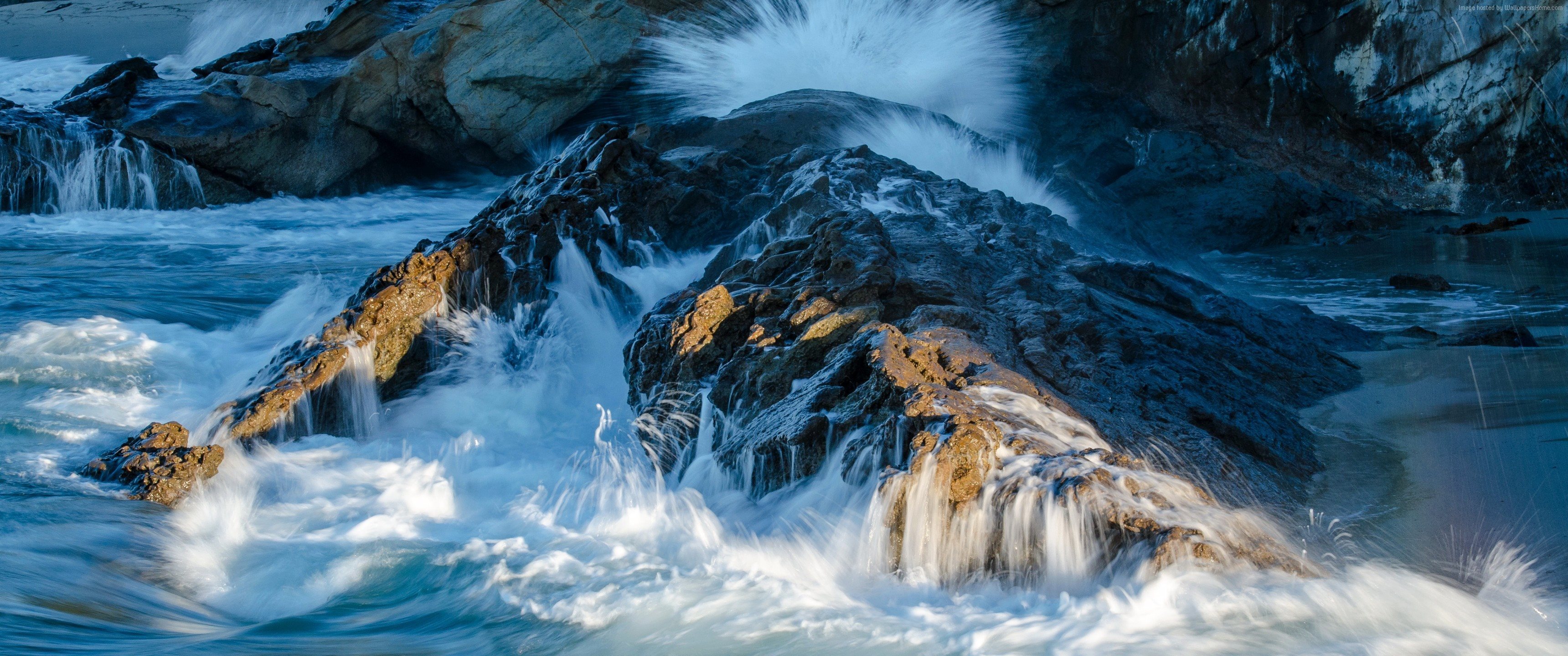ダウンロード画像 ロック 波 岩 カリフォルニア 米国 画面の解像度 3440x1440 壁紙デスクトップ上