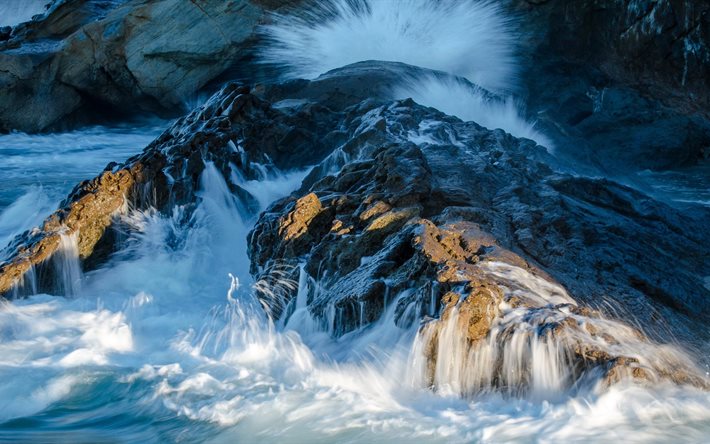 olas, rocas, california, estados unidos