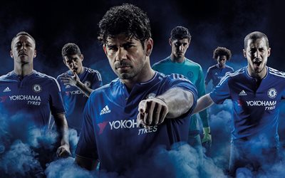adidas, 에덴 위험, 홈 kit, 2015-2016, 코스타 샌디에이고, 첼시 fc, 요한 테리, 축구, 티보장, 윌리