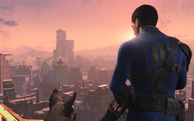 lone traveler, dogmeat, fallout 4, game, screenshot
