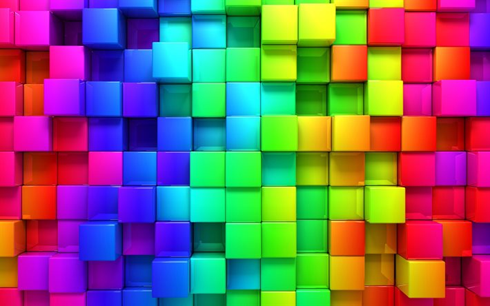 cubos, cubo, renderização, cor, colorido