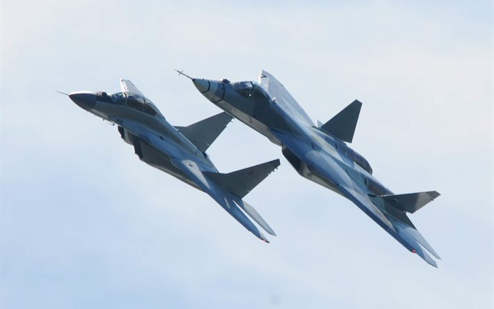 the mig-29, test, the t-50, pak-fa, flight, the russian air force, the sky