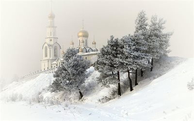 vinter, kyrkan, kupol, snö, surgut, ryssland