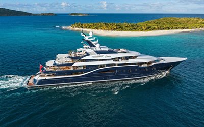 solandge, luxury yacht, blue, island, sea