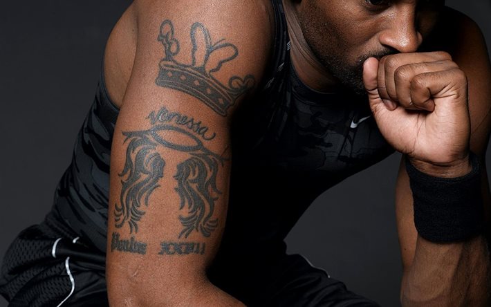 tatuering, afroamerikan, tatuerad, sportkläder