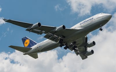 lufthansa, boeing 747-430, himlen, d-abvo, civil luftfart, flyg