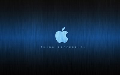 logotyp, blå, äpple, tänk annorlunda