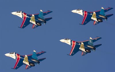 ryska riddare, torr, su-27, aerobatic team, byggnad, aerobatics