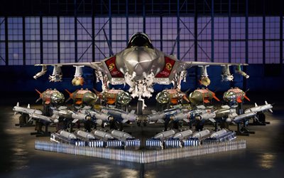 f-35a, lightning ii, luchador, hangar, lockheed martin, armas